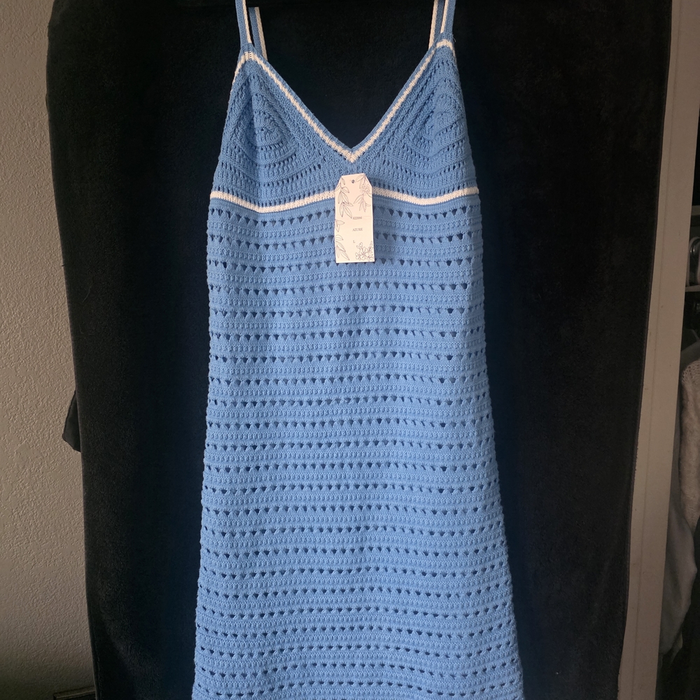 Chic Blue Crochet Midi Dress
